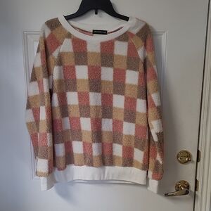 Cozy Checkered Sweater - Pink, Cream, Tan